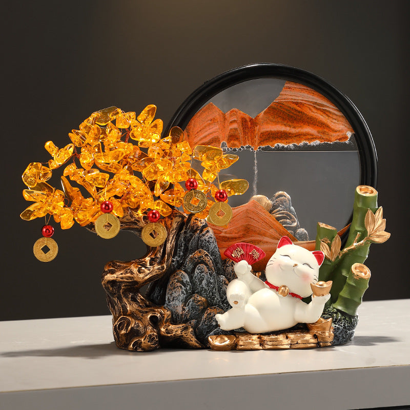 招財貓發財樹流沙鎮宅裝飾擺件