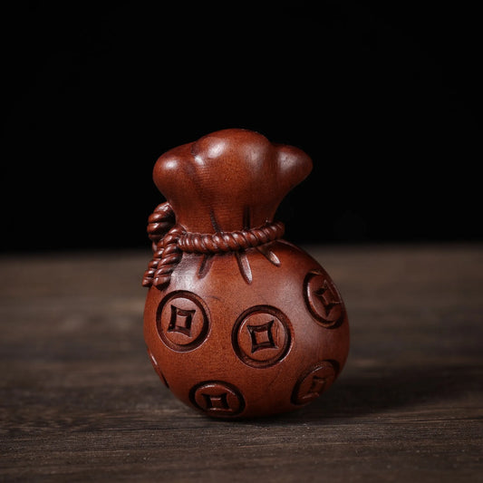 雷擊木手工雕刻福袋掛飾配繩子