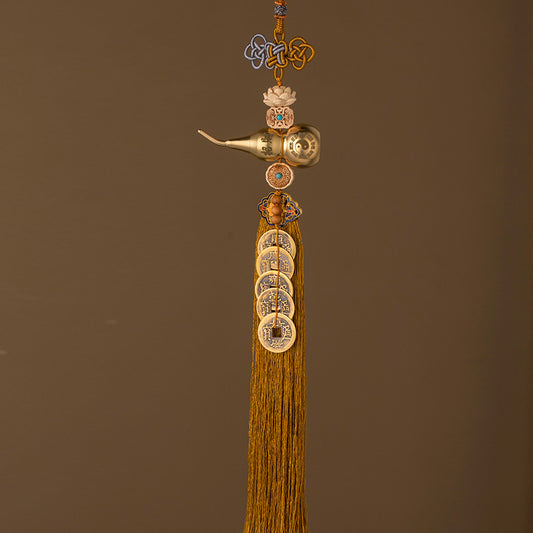 五帝錢純黃銅吉祥葫蘆掛件