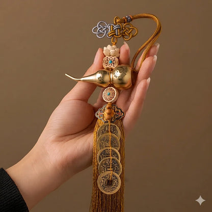 五帝錢純黃銅吉祥葫蘆掛件