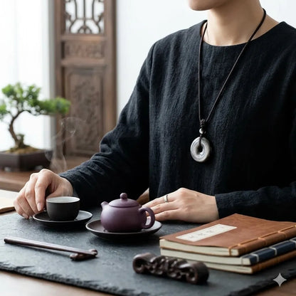 銀曜石平安扣吊墜